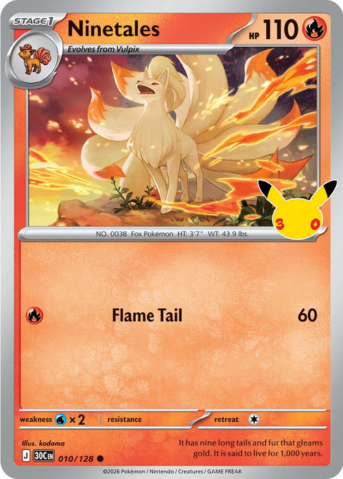 Pokemon Trading Card Game 30th Celebration Common Ninetales #10、ToyWiz、kayou