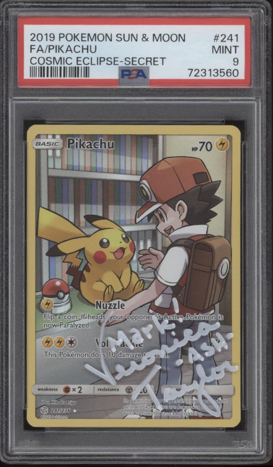 Pikachu Pokemon Cosmic Eclipse Secret Full Art PSA 9 with Veronica Taylor Auto、Collector Store LLC Gaming、kayou
