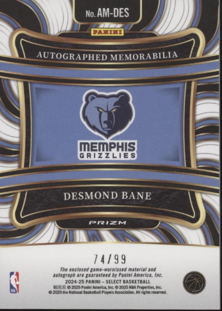 Desmond Bane 2024-25 Panini Select Prizm Swatch Auto 74/99 #AM-DES、Collector Store LLC、kayou