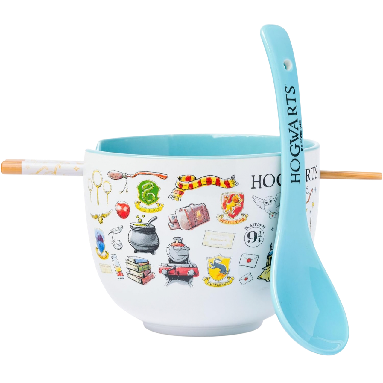 Harry Potter: Hogwarts - Ceramic Ramen Bowl w/Chopsticks & Spoon (20oz)、Silver Buffalo、kayou