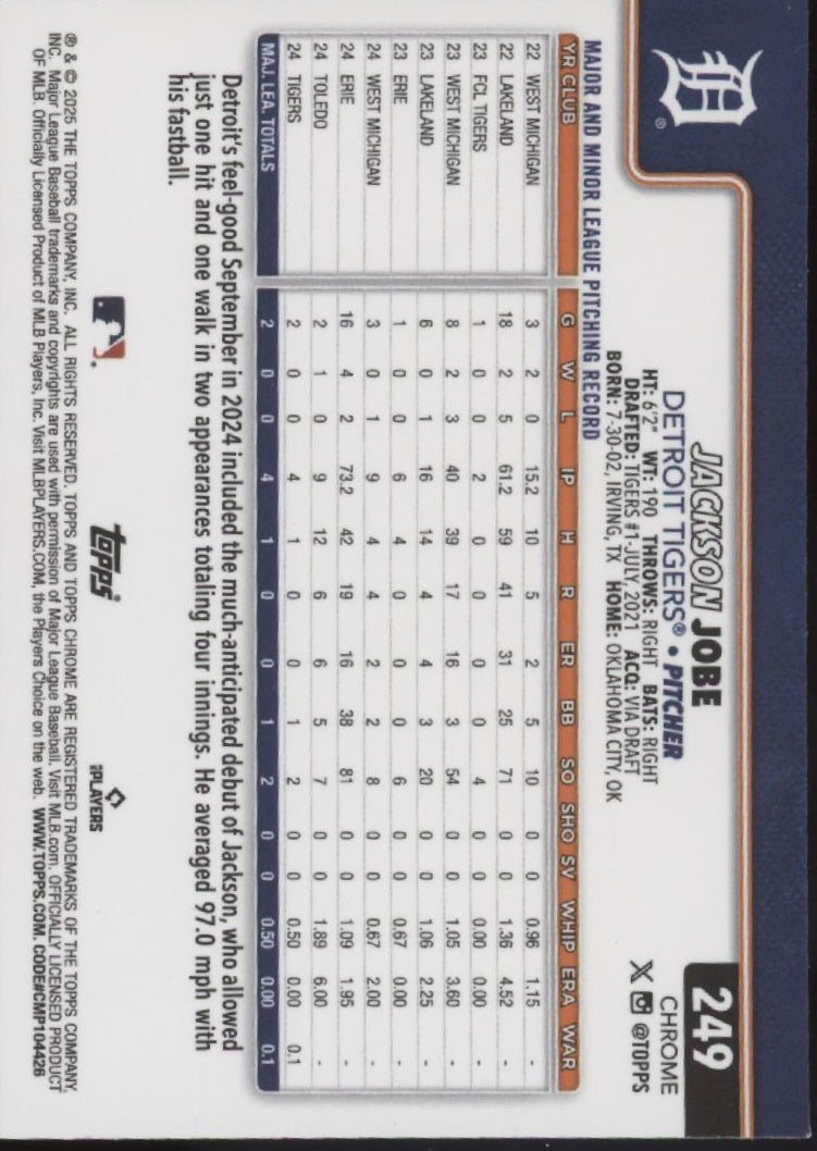 Jackson Jobe 2025 Topps Chrome Negative Refractor #249、Collector Store LLC、kayou