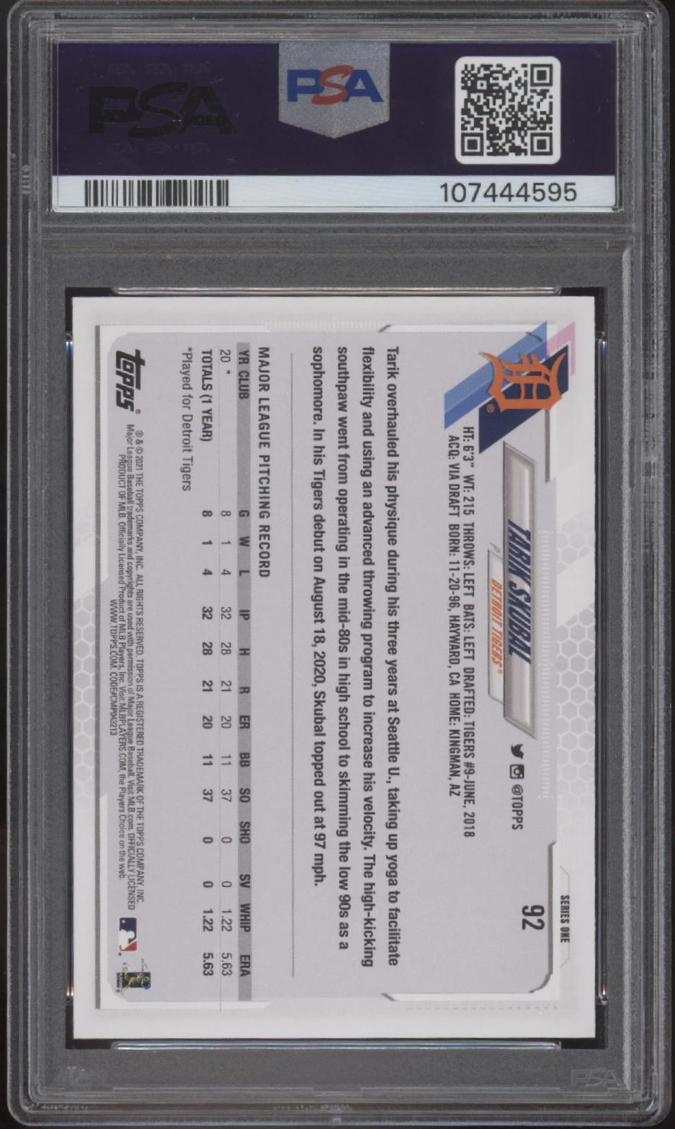 Tarik Skubal 2021 Topps Series 1 RC #92 PSA 10 #1、Collector Store LLC、kayou