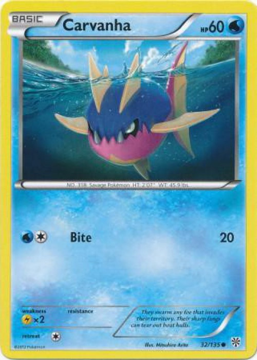 Pokemon Trading Card Game Black & White Plasma Storm Reverse Holo Carvanha #32 Lightly Played、ToyWiz、kayou