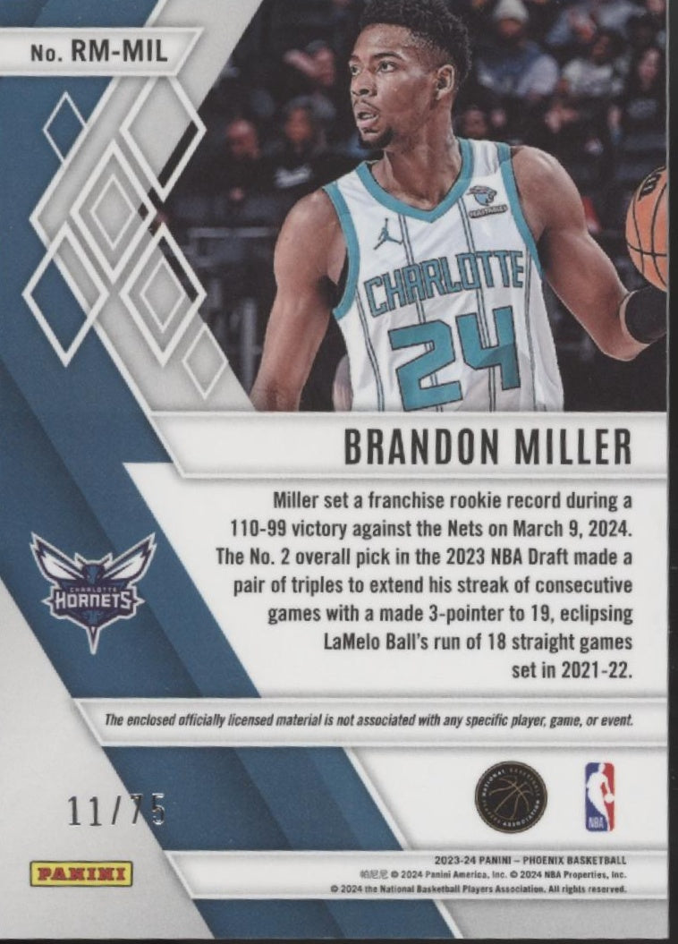 Brandon Miller 2023-24 Panini Phoenix Swatch RC 11/75、Collector Store LLC、kayou