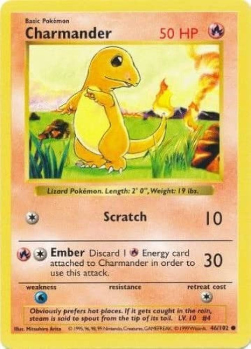 Pokemon Base Set Common Charmander #46 Shadowless Heavily Played、ToyWiz、kayou