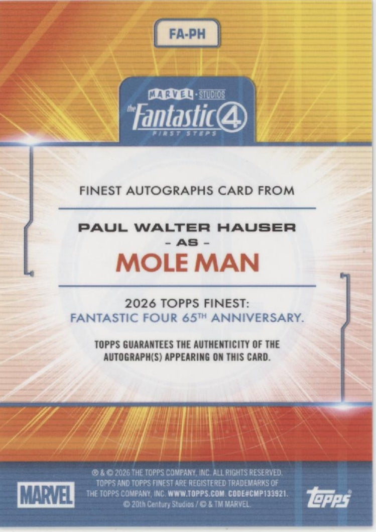 Paul Walter Hauser as Mole Man 2026 Finest Fantastic Four Refractor Auto #FA-PH、Collector Store LLC、kayou