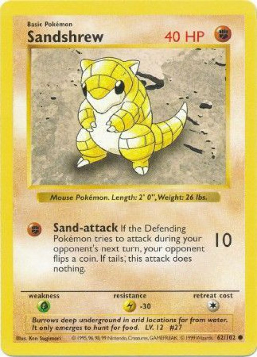 Pokemon Base Set Common Sandshrew #62 Shadowless Moderately Played、ToyWiz、kayou