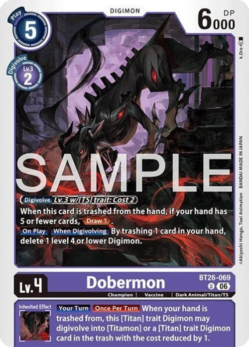 Digimon Trading Card Game Timeless Bonds Uncommon Dobermon BT26-069、ToyWiz、kayou