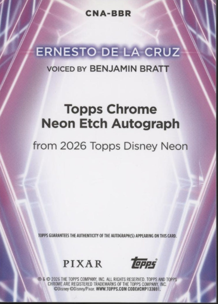 Benjamin Bratt as Ernesto De La Cruz 2026 Topps Chrome Disney Neon Auto #CNA-BBR、Collector Store LLC、kayou