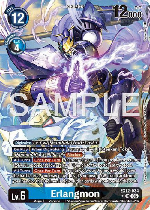 Digimon Trading Card Game Digital World Shambala Super Rare Erlangmon EX12-034 Alternate Art、ToyWiz、kayou