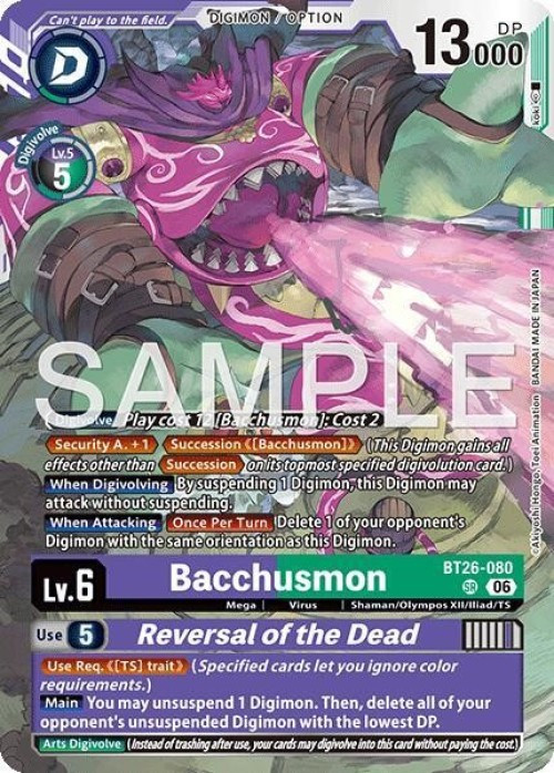 Digimon Trading Card Game Timeless Bonds Super Rare Bacchusmon // Reversal of the Dead BT26-080、ToyWiz、kayou