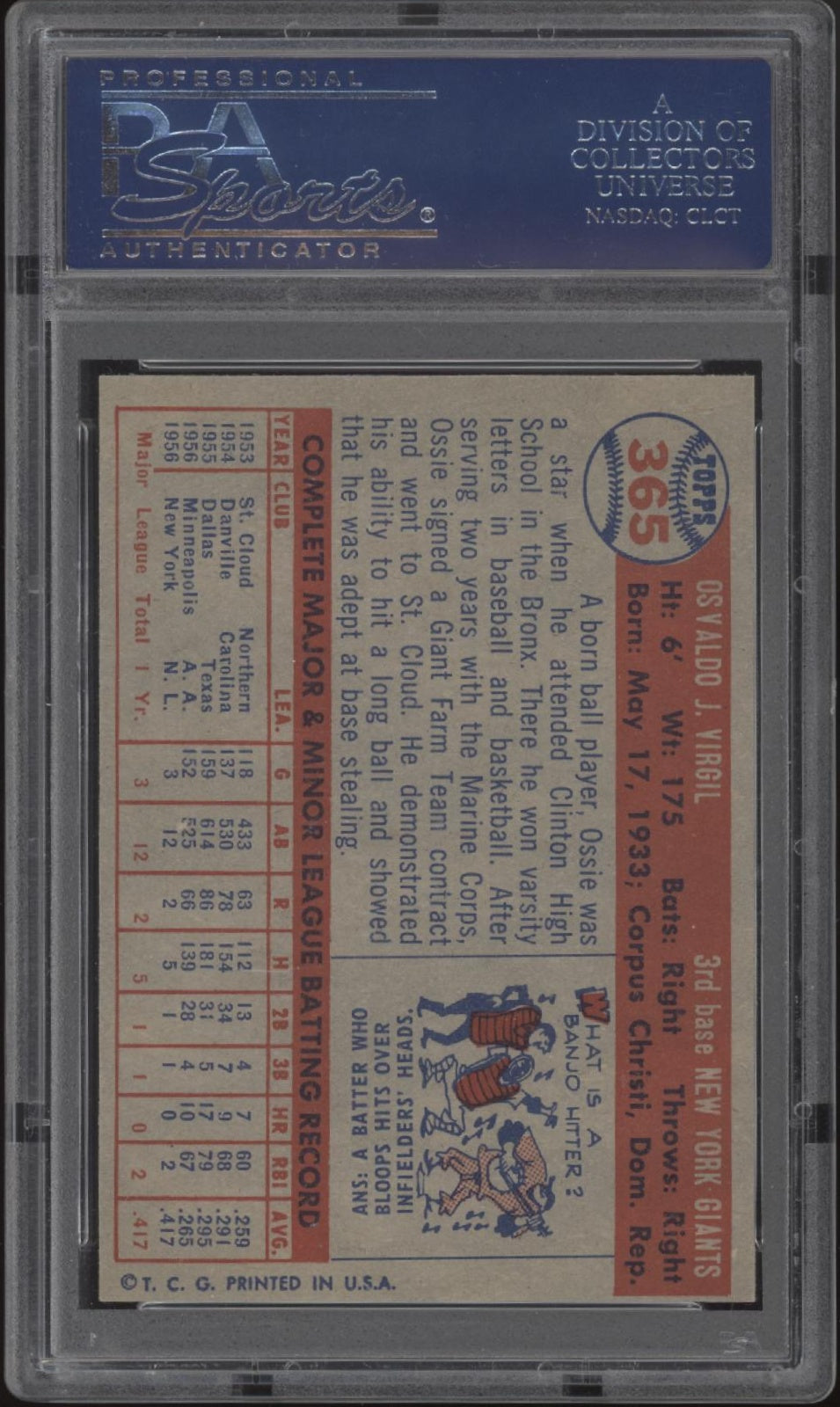 Ossie Virgil 1957 Topps #365 PSA 7、Collector Store LLC、kayou