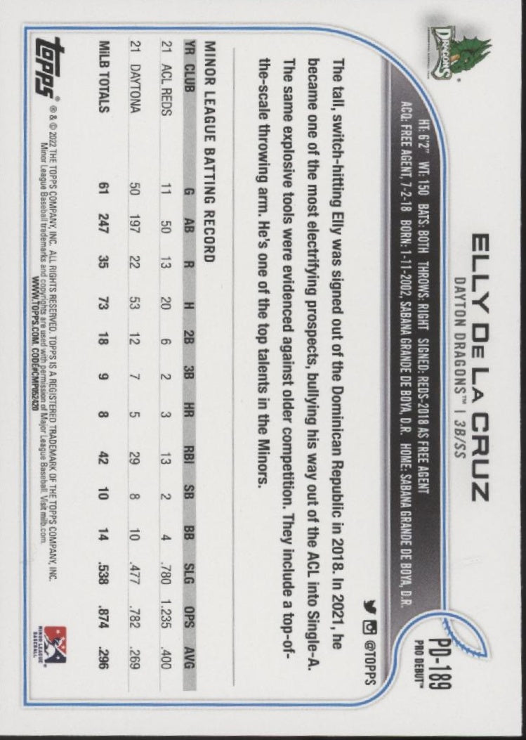 Elly De La Cruz 2022 Topps Pro Debut #PD-189 #1、Collector Store LLC、kayou