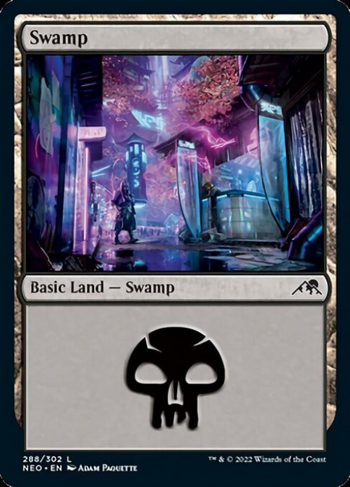MtG Trading Card Game Kamigawa Neon Dynasty Common FOIL Swamp #288、ToyWiz、kayou