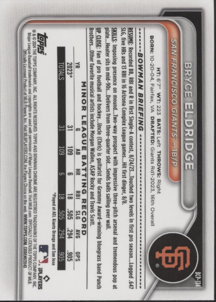 Bryce Eldridge 2024 Bowman Chrome Green Ice Refractor 61/99 #BCP-134、Collector Store LLC、kayou