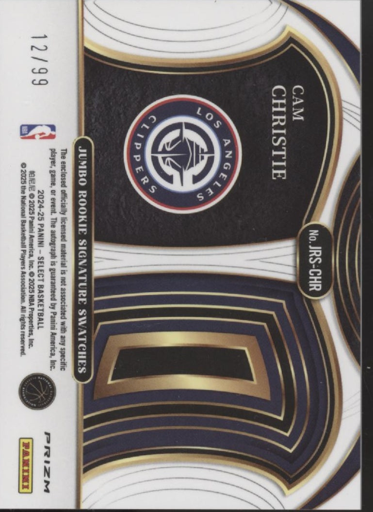 Cam Christie 2024-25 Panini Select Prizm Swatch RC Auto 12/99 #JRS-CHR、Collector Store LLC、kayou