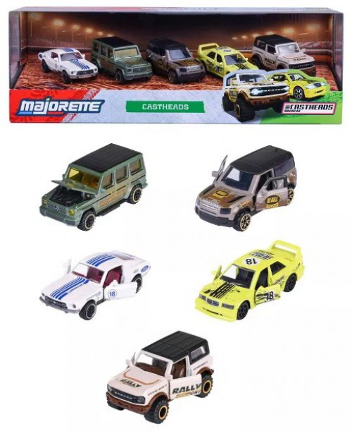 Majorette Castheads Diecast Car Set Ford Bronco Wildtrak, Mercedes-Benz 190E 2.5-16 EVO II, Land Rover Defender 90, Mercedes-Benz G500 & Ford Mustang Fastback、ToyWiz、kayou