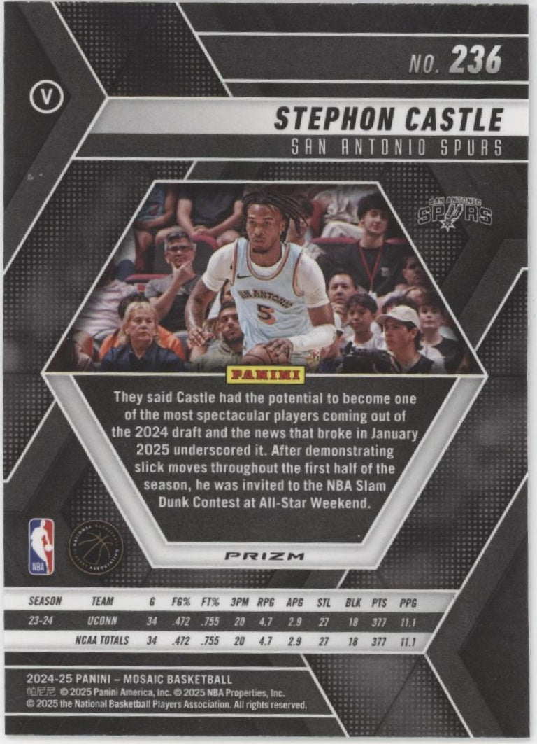 Stephon Castle 2024-25 Panini Mosaic Fast Break Prizm RC #236、Collector Store LLC、kayou