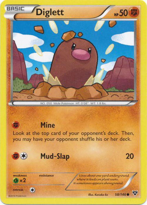Pokemon Trading Card Game XY Base Set Common Diglett #58 Reverse Holo Moderately Played、ToyWiz、kayou
