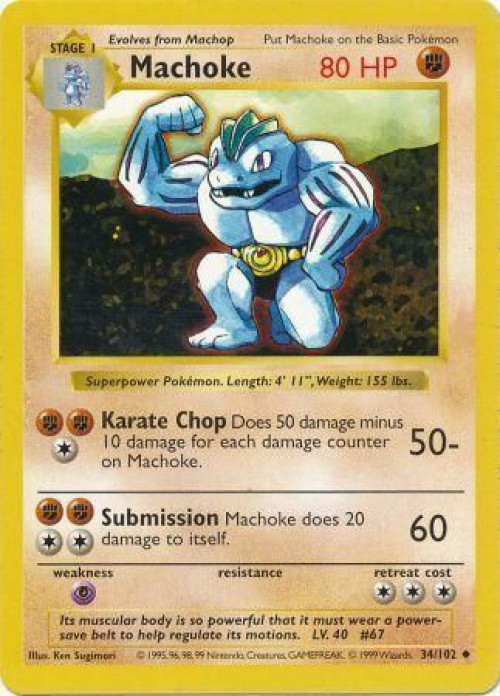 Pokemon Base Set Uncommon Machoke #34 Shadowless Lightly Played、ToyWiz、kayou