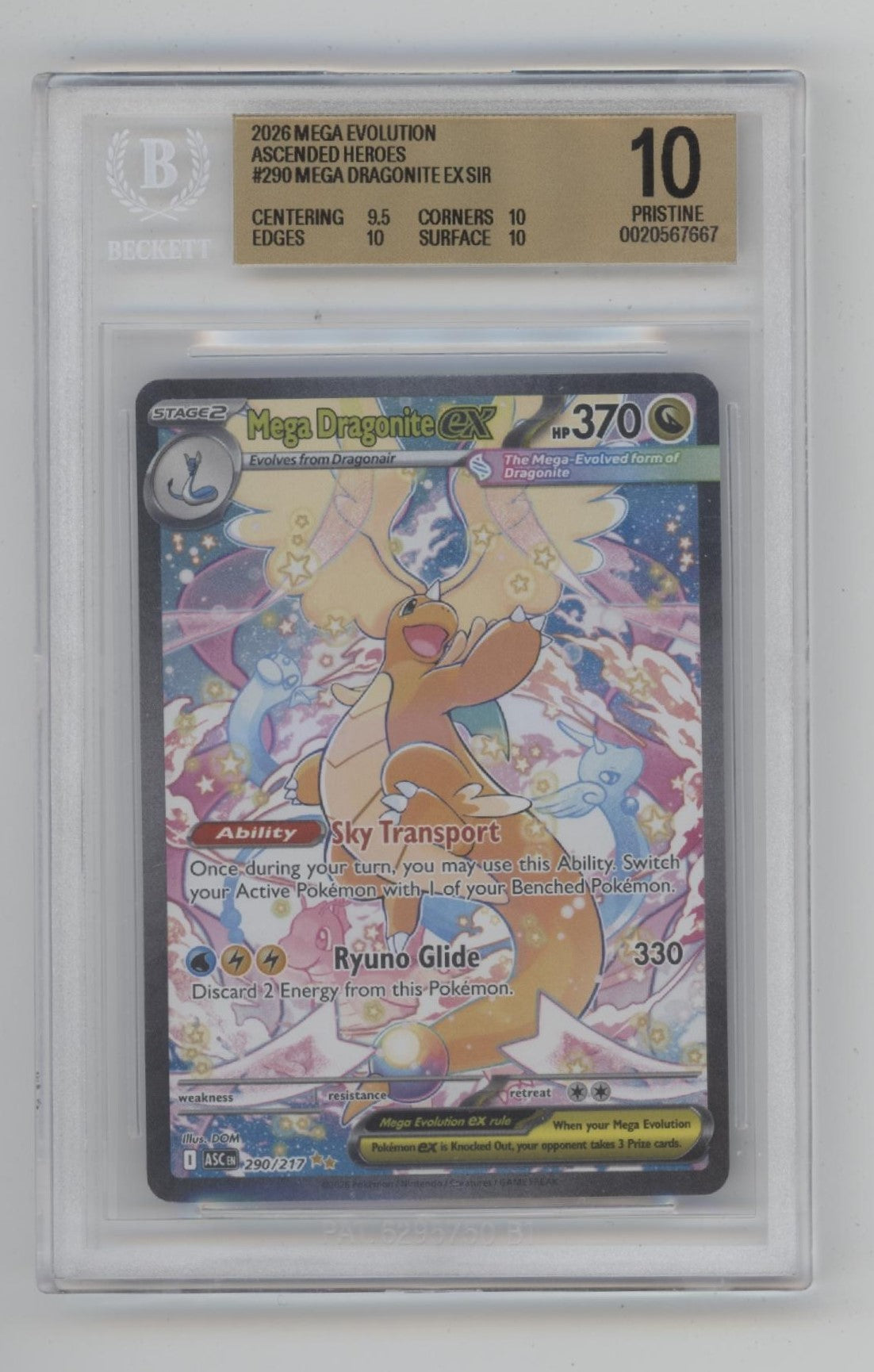 Mega Dragonite ex Pokemon Ascended Heroes #290 Beckett 10 Pristine、Collector Store LLC Gaming、kayou
