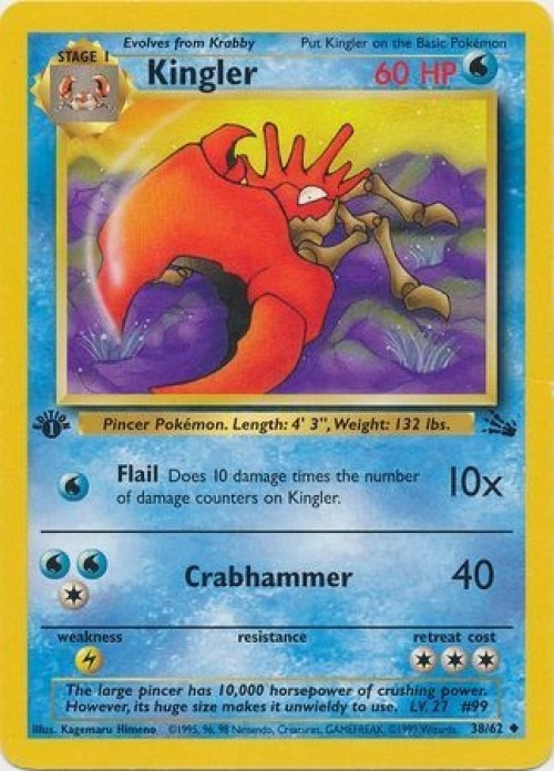Pokemon Fossil Uncommon Kingler #38 1st Edition Damaged、ToyWiz、kayou