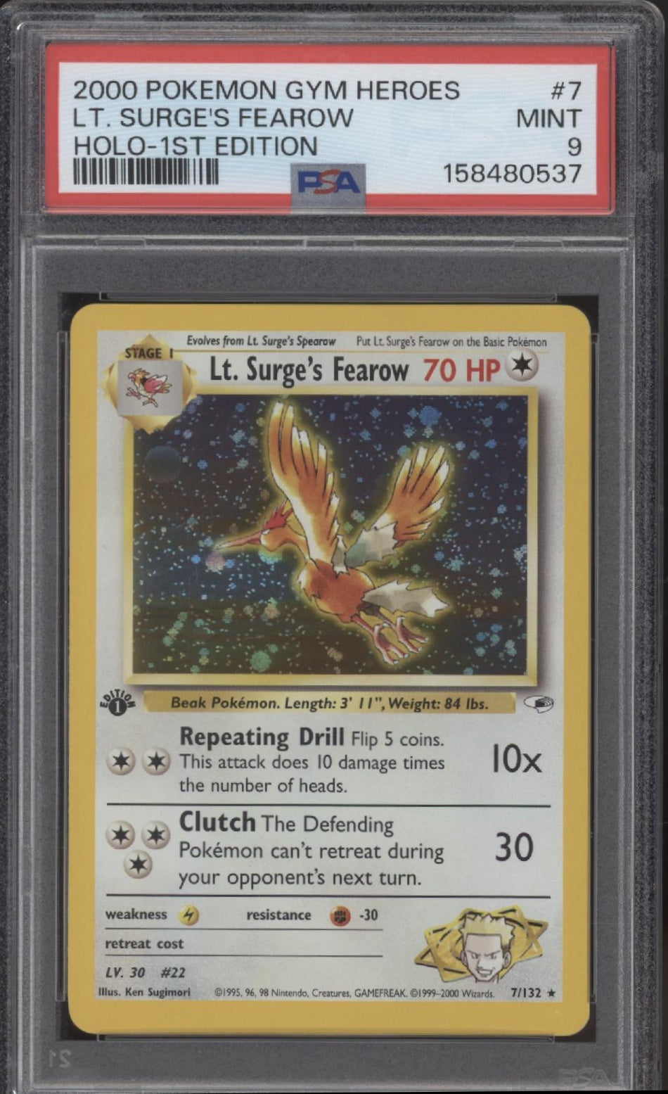 Lt. Surge's Fearow Pokemon Gym Heroes Holo 1st Edition #7 PSA 9、Collector Store LLC Gaming、kayou