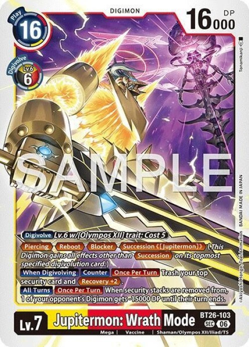 Digimon Trading Card Game Timeless Bonds Secret Rare Jupitermon: Wrath Mode BT26-103、ToyWiz、kayou