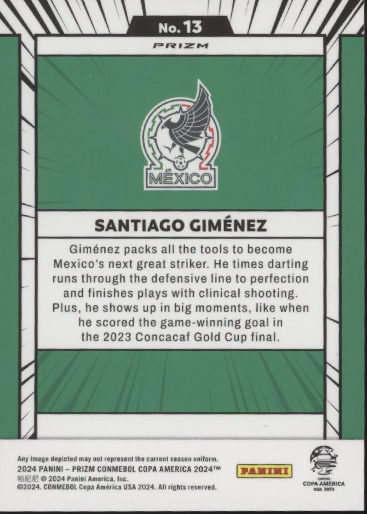 Santiago Gimenez 2024 Panini Prizm Conmebol Copa America Prizm #173、Collector Store LLC、kayou
