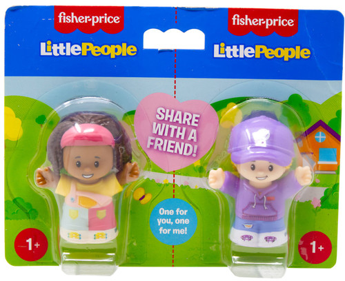 Fisher Price Little People Share with a Friend! Girl in Overalls & Girl in Purple Hoodie 2.7-Inch Figure 2-Pack、ToyWiz、kayou
