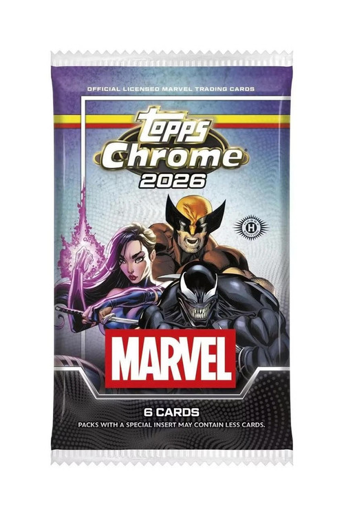 Topps 2026 Chrome Marvel Comics Trading Card HOBBY Pack 6 Cards、ToyWiz、kayou