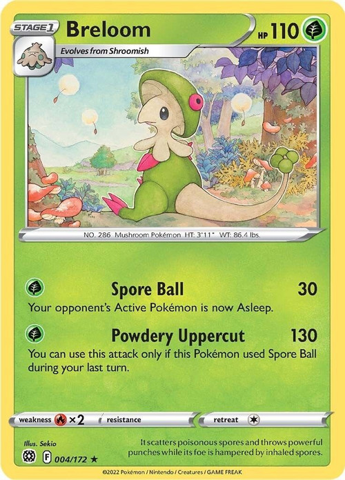 Pokemon Trading Card Game Sword & Shield Brilliant Stars Rare Breloom #4 Reverse Holo Lightly Played、ToyWiz、kayou