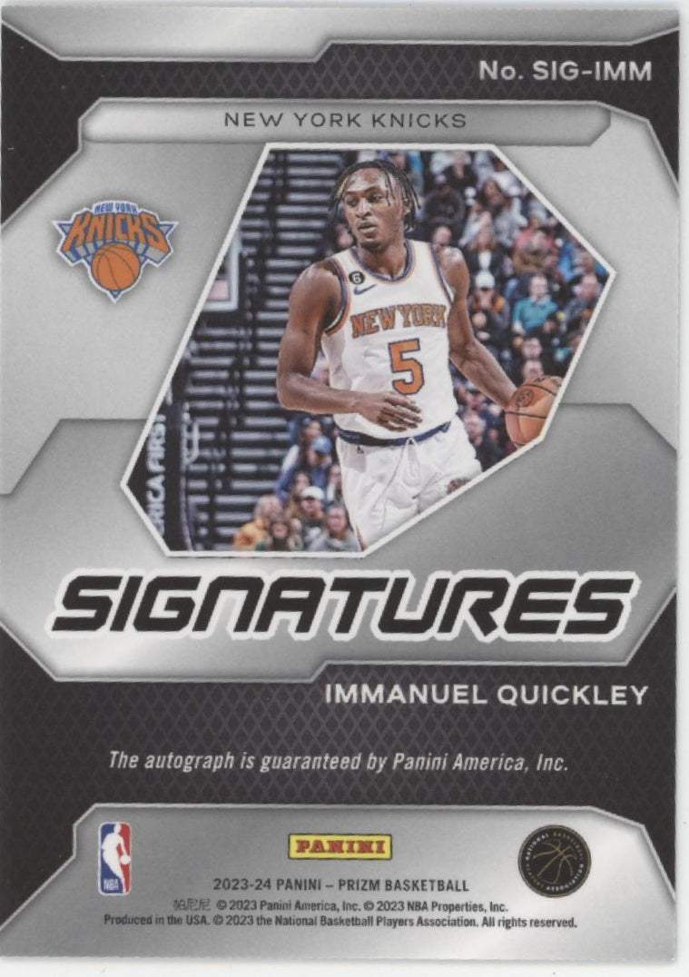Immanuel Quickley 2023-24 Panini Prizm Signatures Auto #SIG-IMM、Collector Store LLC、kayou