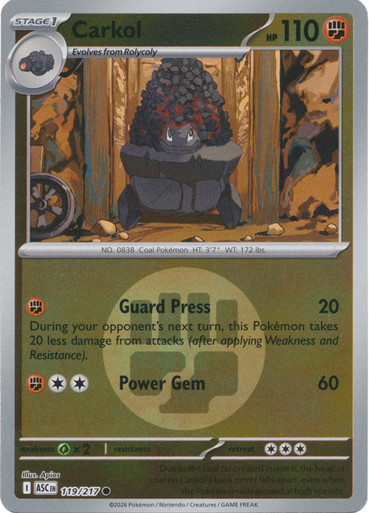 ME Ascended Heroes 119/217 Carkol (Reverse Holo ENERGY SYMBOL)、Pokemon、kayou