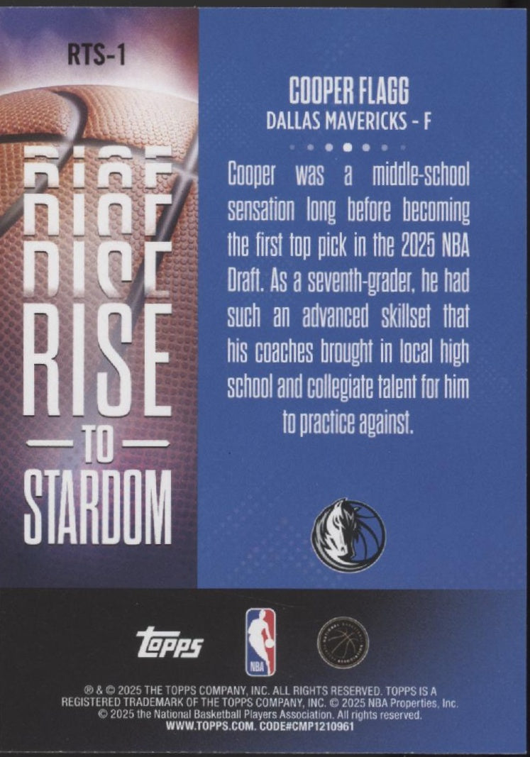 Cooper Flagg 2025 Topps Rise to Stardom RC #RTS-1、Collector Store LLC、kayou