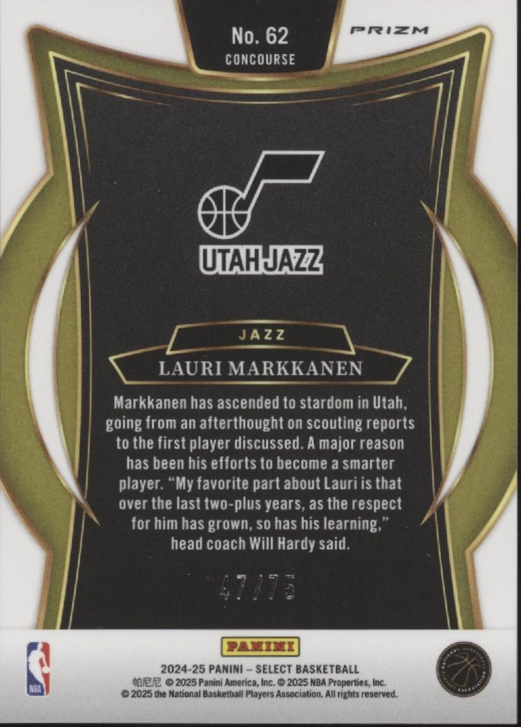 Lauri Markkanen 2024-25 Panini Select White Fast Break Prizm 47/75 #62、Collector Store LLC、kayou