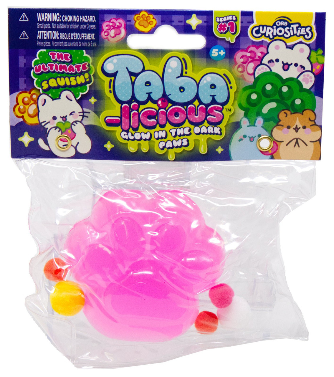 Taba-Licious Glow in the Dark Paws PINK 3-Inch Squishy Squeeze Toy、ToyWiz、kayou
