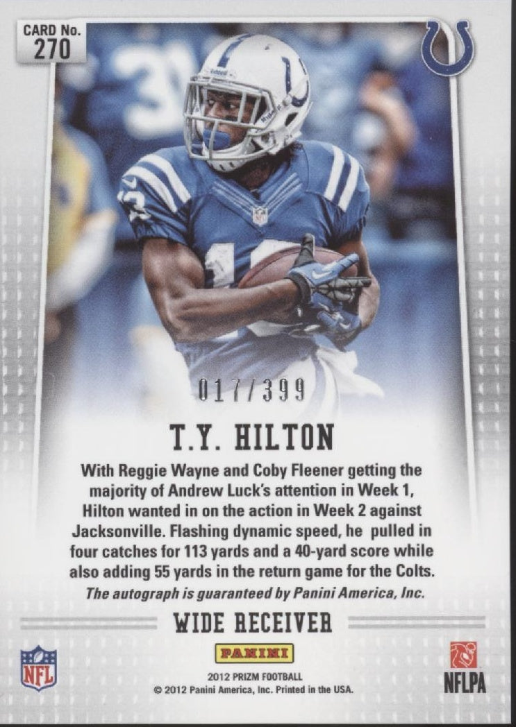 TY Hilton 2012 Panini Prizm RC Auto 017/399 #270、Collector Store LLC、kayou