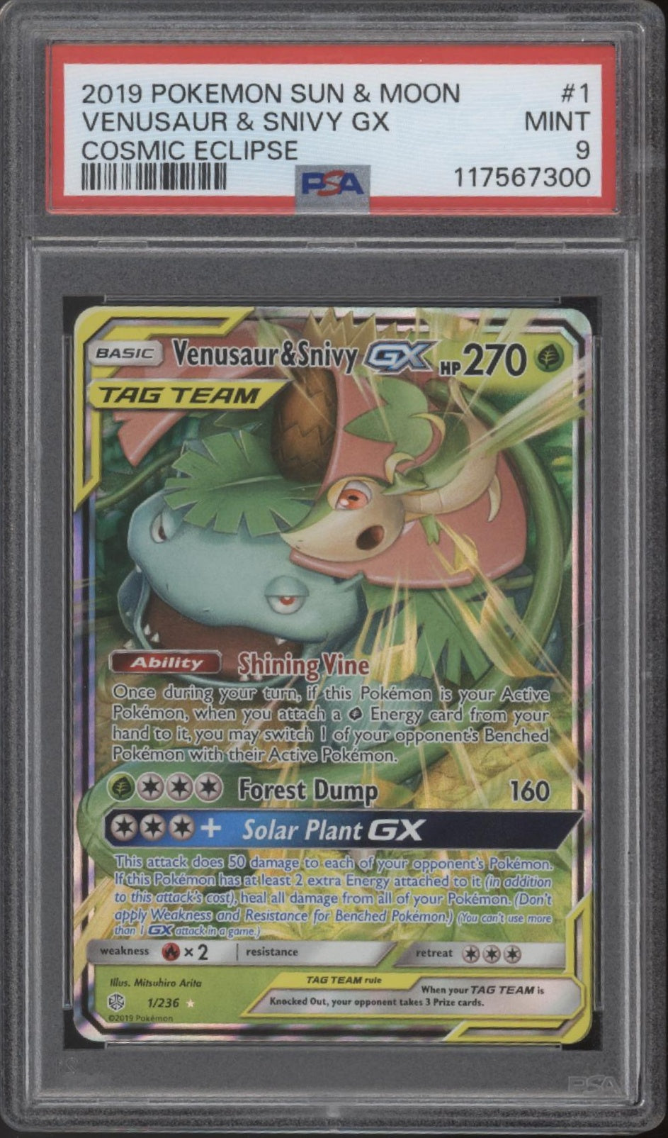 Venusaur & Snivy GX Pokemon Cosmic Eclipse #1 PSA 9、Collector Store LLC Gaming、kayou