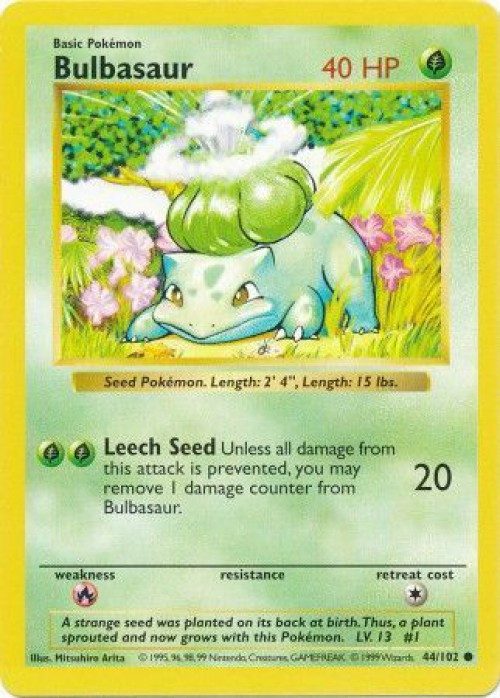 Pokemon Base Set Common Bulbasaur #44 Shadowless Damaged、ToyWiz、kayou