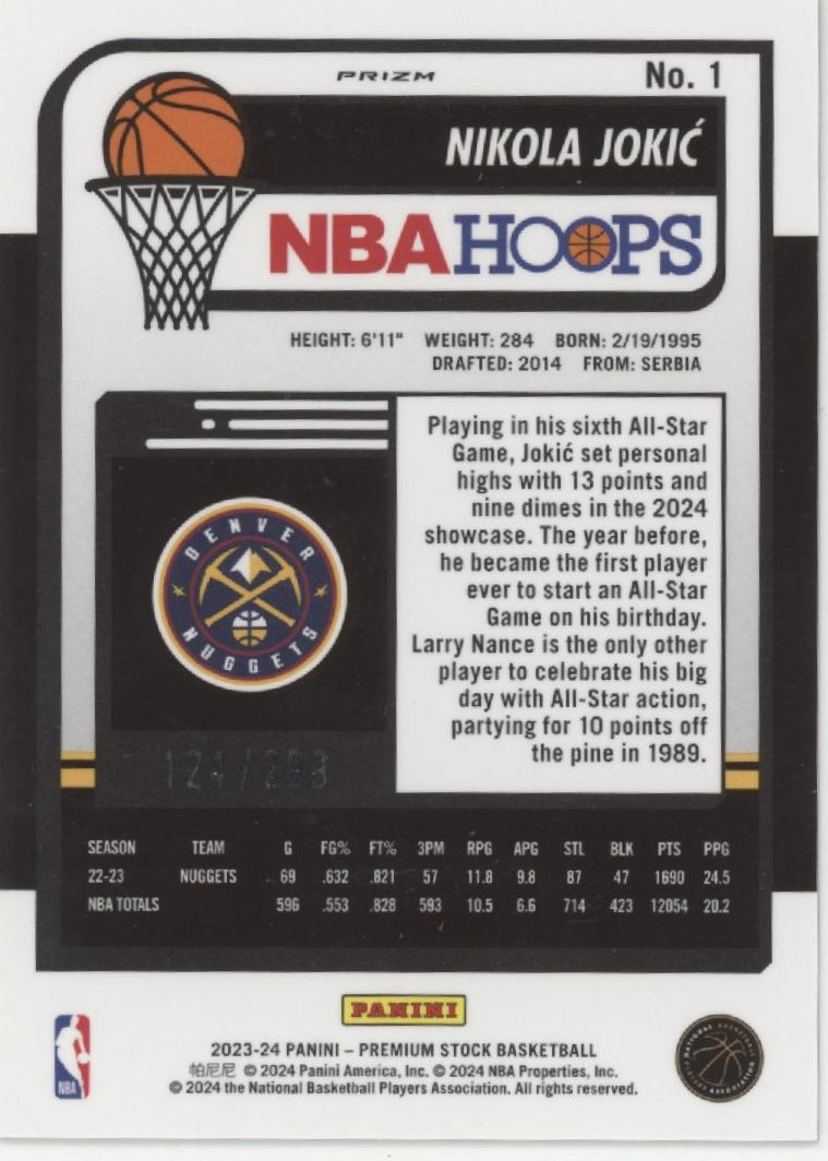 Nikola Jokic 2023-24 Panini Premium Stock Hoops Orange Prizm 124/299 #1、Collector Store LLC、kayou