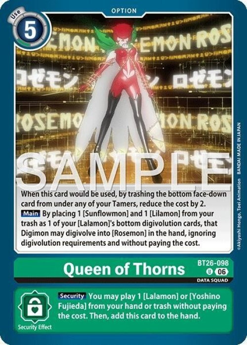 Digimon Trading Card Game Timeless Bonds Uncommon Queen of Thorns BT26-098、ToyWiz、kayou