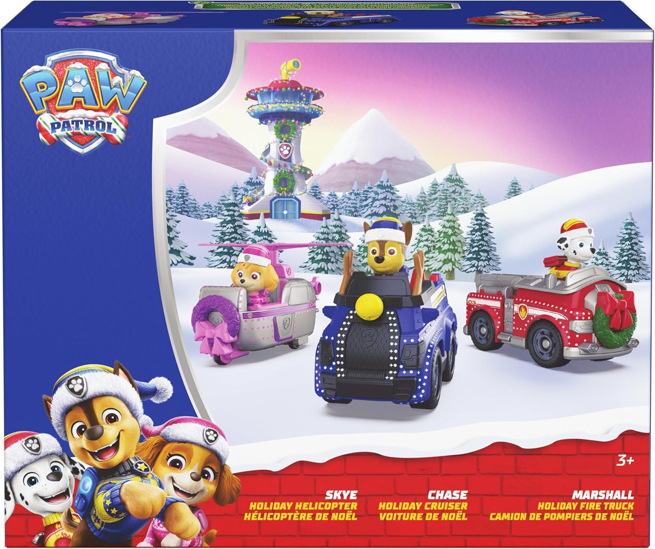 Paw Patrol Skye Holiday Helicopter, Chase Holiday Cruiser & Marshall Holiday Fire Truck Vehicle、ToyWiz、kayou