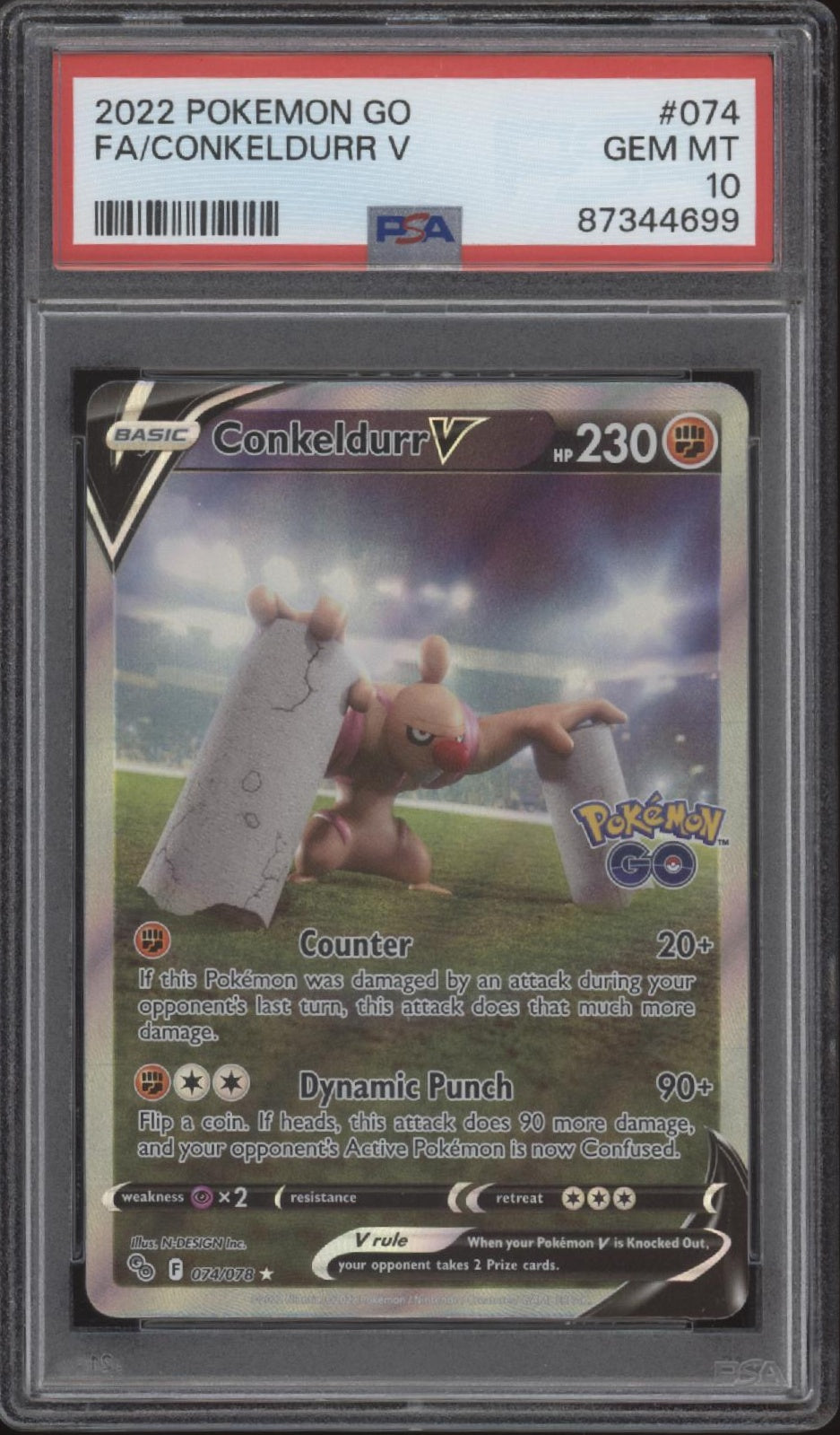 Conkeldurr V Pokemon GO Full Art #074 PSA 10、Collector Store LLC Gaming、kayou