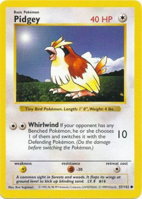 Pokemon Base Set Common Pidgey #57 Shadowless Lightly Played、ToyWiz、kayou