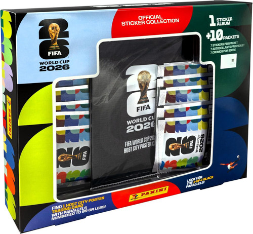 FIFA World Cup Panini 2026 Soccer Exclusive Official Sticker Collection Box Album, 10 Packs, Host City Poster Card & Parallels、ToyWiz、kayou