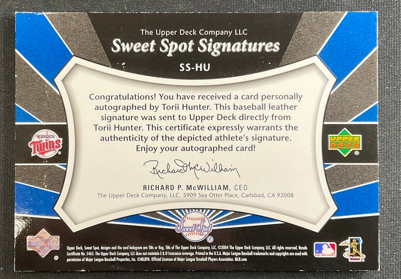 Torii Hunter 2004 Upper Deck Sweet Spot Signatures Ball Relic Auto #SS-HU、Collector Store LLC、kayou