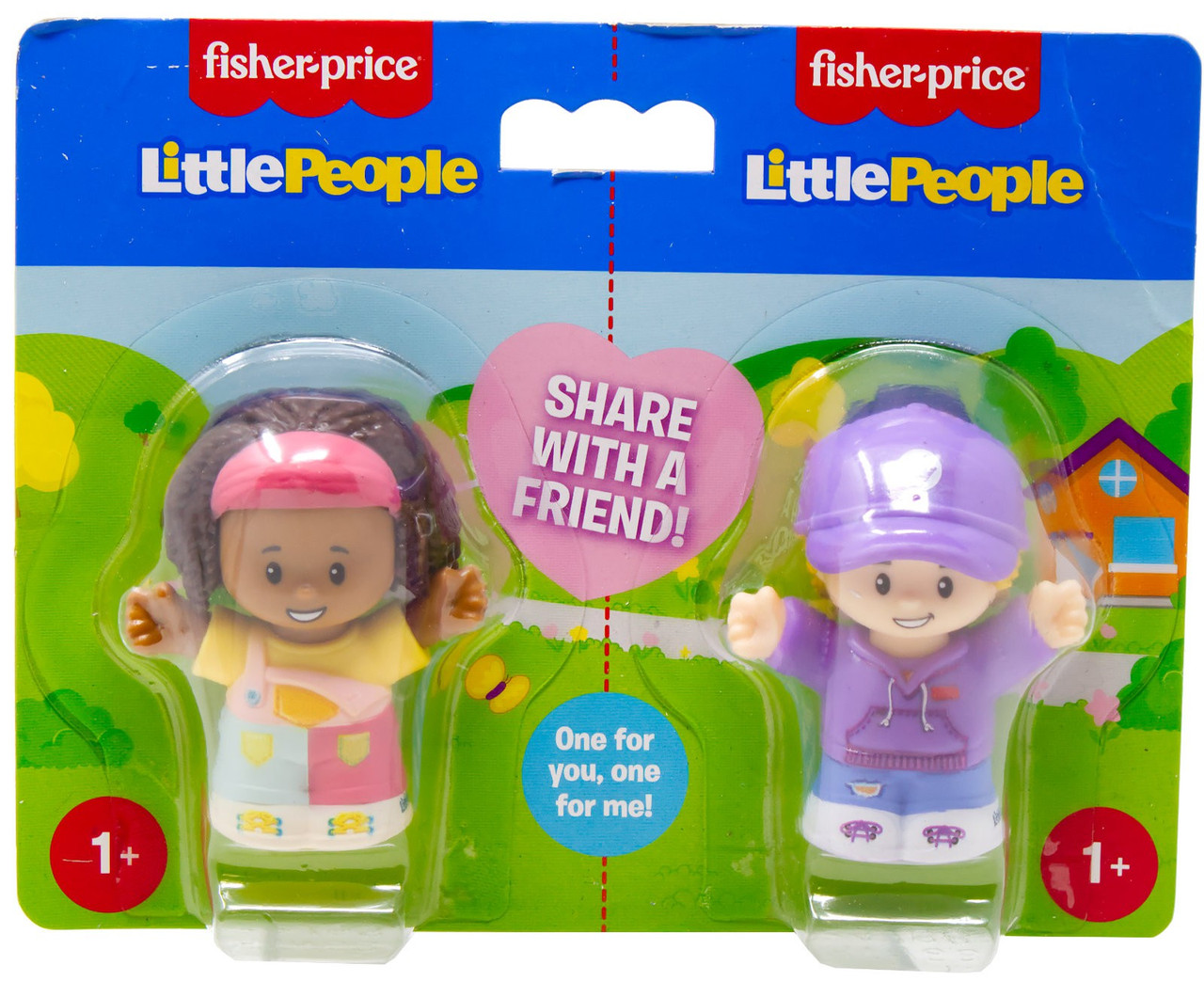 Fisher Price Little People Share with a Friend! Girl in Overalls & Girl in Purple Hoodie 2.7-Inch Figure 2-Pack、ToyWiz、kayou