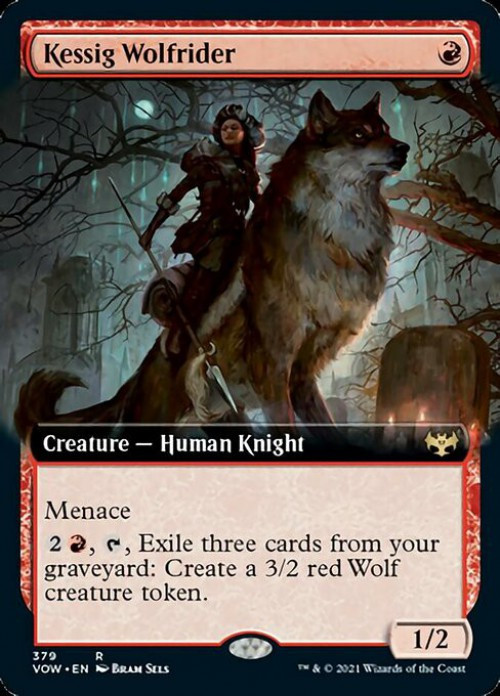 MtG Trading Card Game Innistrad: Crimson Vow Rare Kessig Wolfrider #379 Extended Art FOIL、ToyWiz、kayou