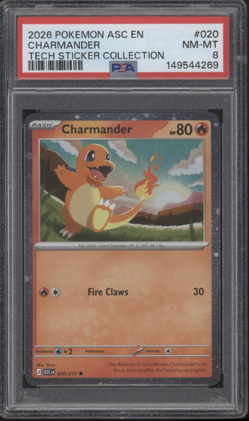 Charmander Pokemon Ascended Heroes Tech Sticker Collection #020 PSA 8 #2、Collector Store LLC Gaming、kayou